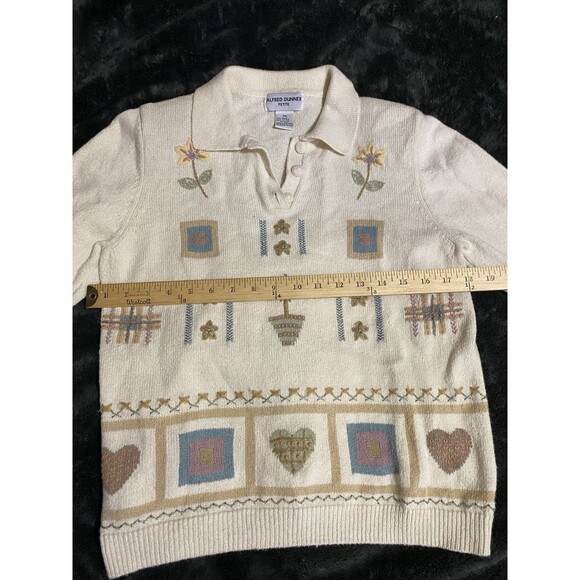 Alfred Dunner Petite PM Sweater Vintage Embroidered Floral Beaded White Cotton - Picture 9 of 13